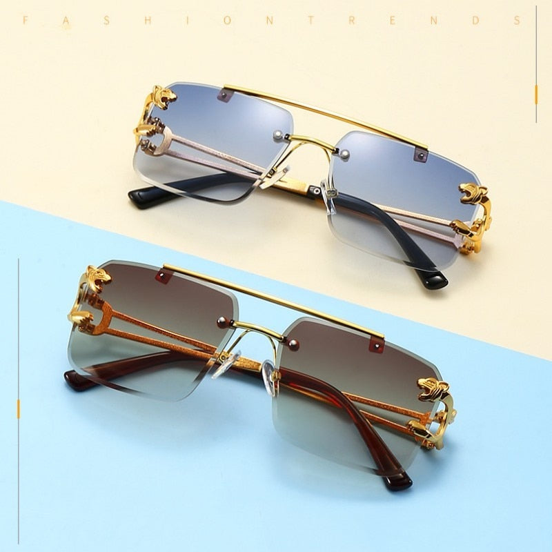 Retro Rimless Sunglasses Men Steampunk Eyeglasses Women Punk Fashion Luxury Brand Sun Glasses Vintage Shades UV400 Protection