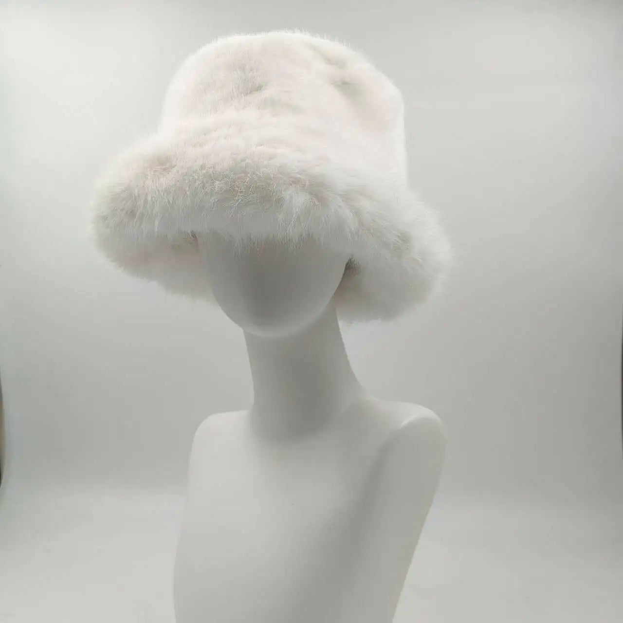 Fluffy Faux Fur Bucket Hat Women Rabbit Fur Warm Thick Plush Winter Hat Lady Luxury Fashion Furry Panama Fisherman Cap