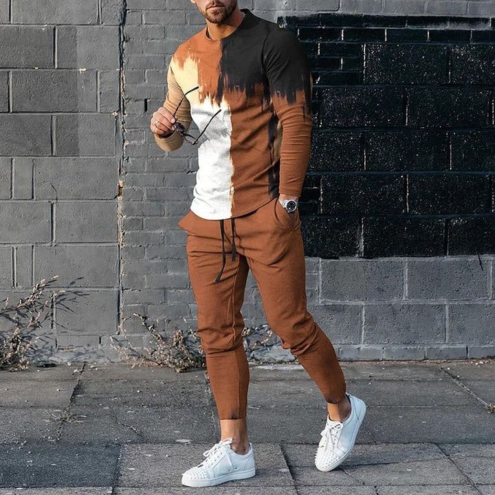 Autumn Long Sleeve+Trousers Suit Men Streetwear Casual Men Long Style Set Oversized Set Long Tracksuit Men Clothing 2 Piece Sets