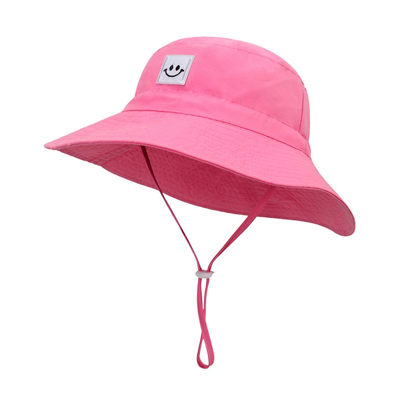 Summer Baby Sun Hat Children Boys Girls Big Brim Solid Color Smlie Bucket Fisherman Hats Kids Anti UV Panama Beach Cap 0-6 Years