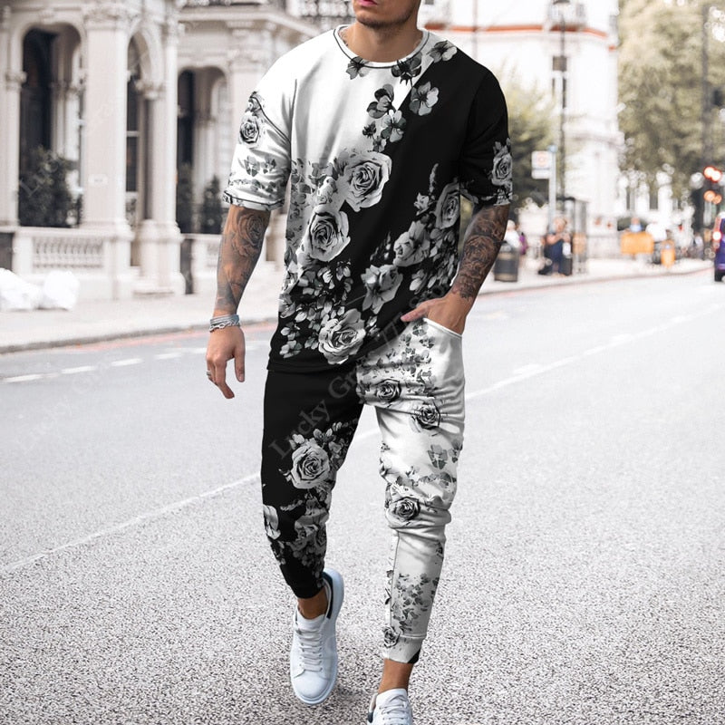 Men's 2-Piece  T-Shirt and Joggers Set - Fashionable Tracksuit with 3D Prints