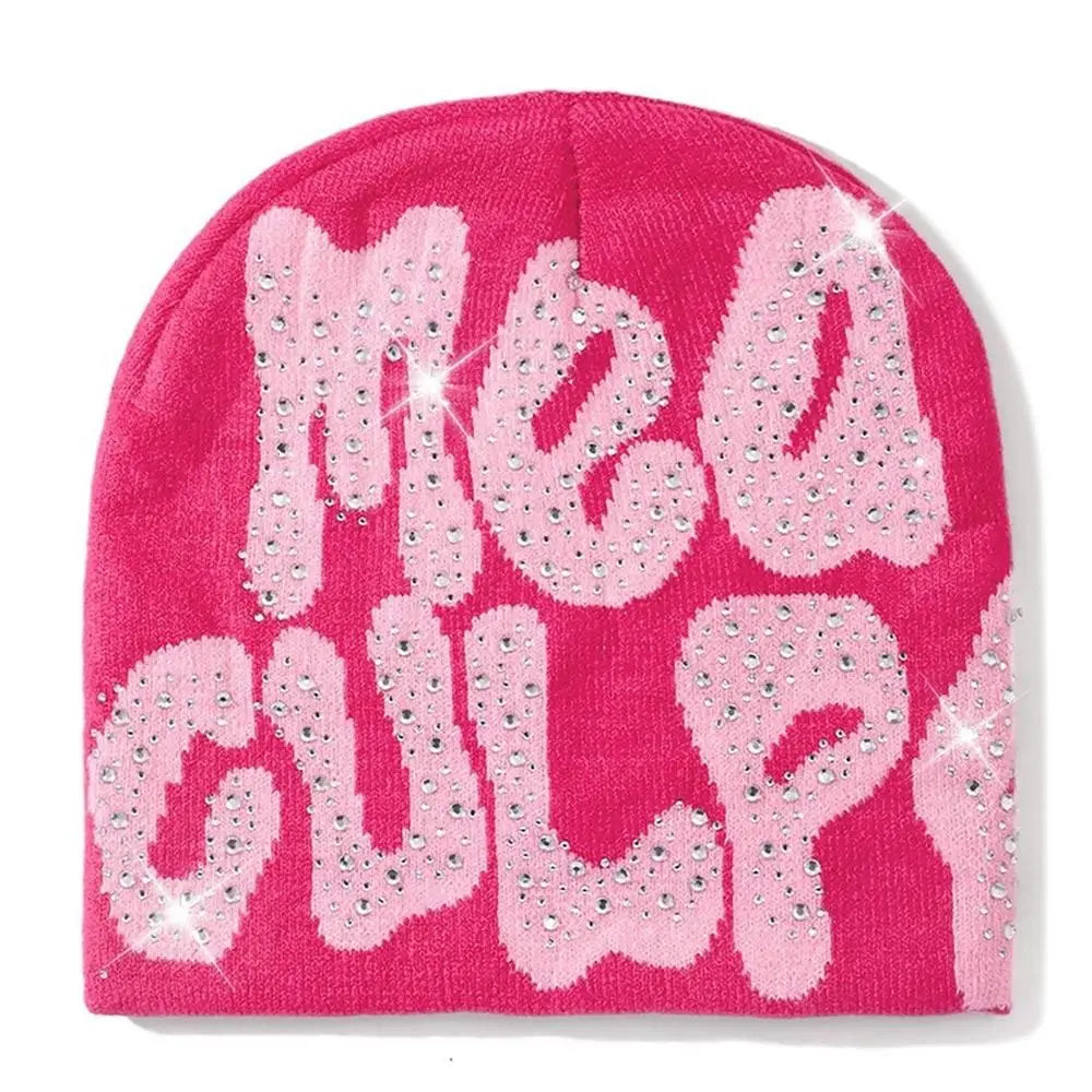 NEW Y2K MEA Culpa Beanies Hat with Rhinestone for Women Men Beanies Hats Hip-hop Soft Stretch Warm Knitted Slouchy Cap