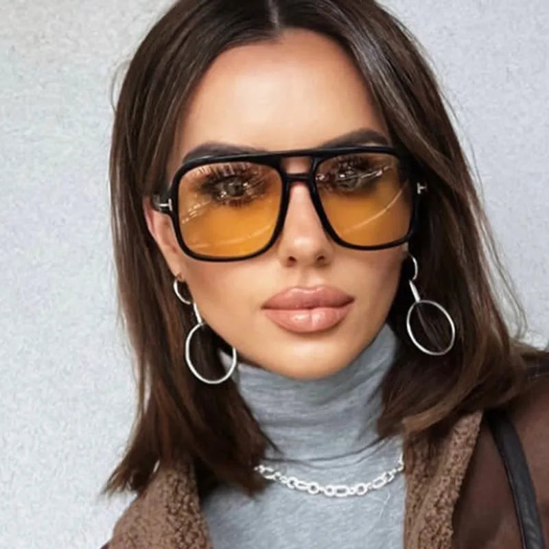 New Women's T-shaped Retro Square Extra Large Pilot Sunglasses Fashion INS Men's Cycling Driving Goggles Beach Mirror UV400