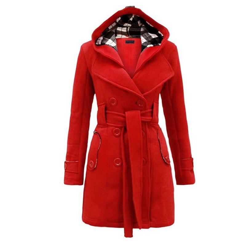 Autumn Winter Mid-Length Women's Solid Color Cotton Hooded Jacket Coat Casual Double-breasted  Keep Warm Outerwear Lady Coats