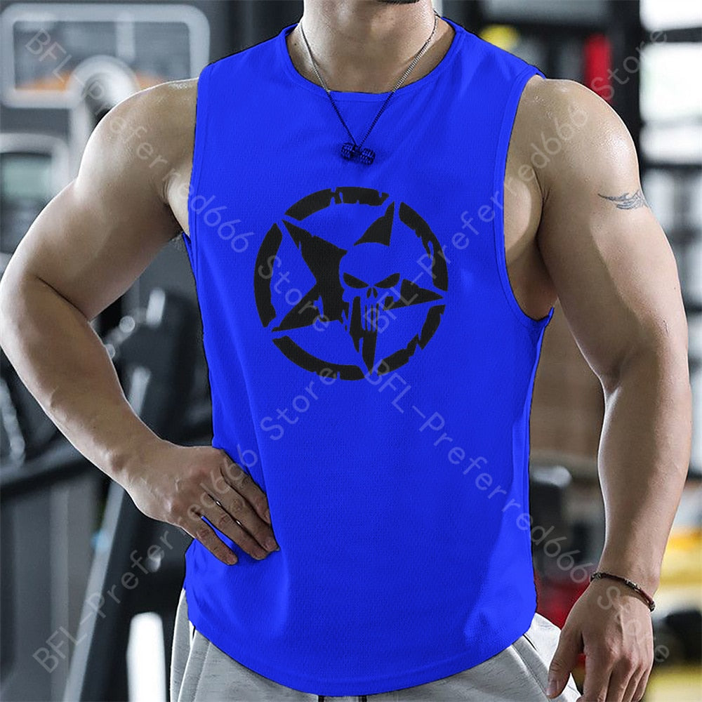 Men Tank Tops Summer Gym Sleeveless T Shirt Print Quick Dry Running Sport Vest Casual Fitness Sportswear Singlets Men&#39;s Clothing