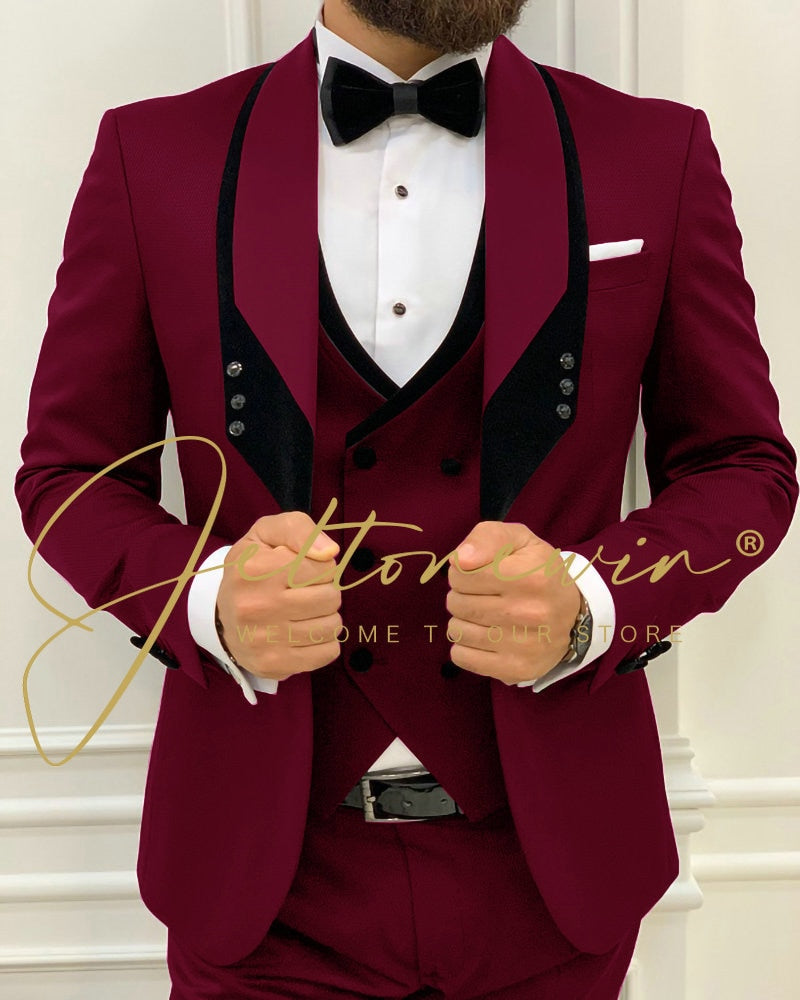 Costume Homme Mariage Formal Fashion Black Slim Fit Suits For Men 3 Piece Groom Wedding Suit Tuxedo  Latest Coat Pant Design