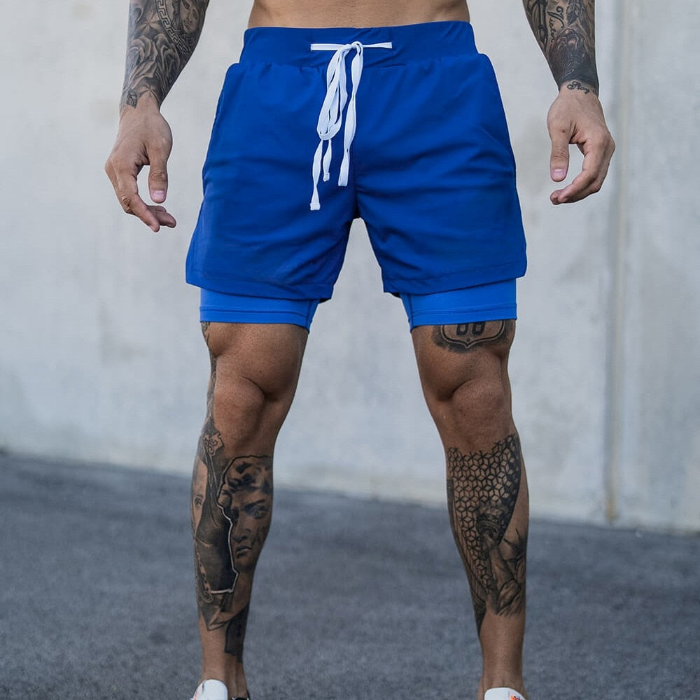 New Men's Bodybuilding Fashion Casual Shorts Woven Fast Dry Running Multi-color Summer Gym Fitness Sports Double Shorts