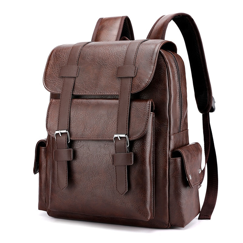 Men Backpack PU Leather Bagpack Large Laptop Backpacks Male Mochilas Black Schoolbag For Teenagers Boys Brown Sac A Dos