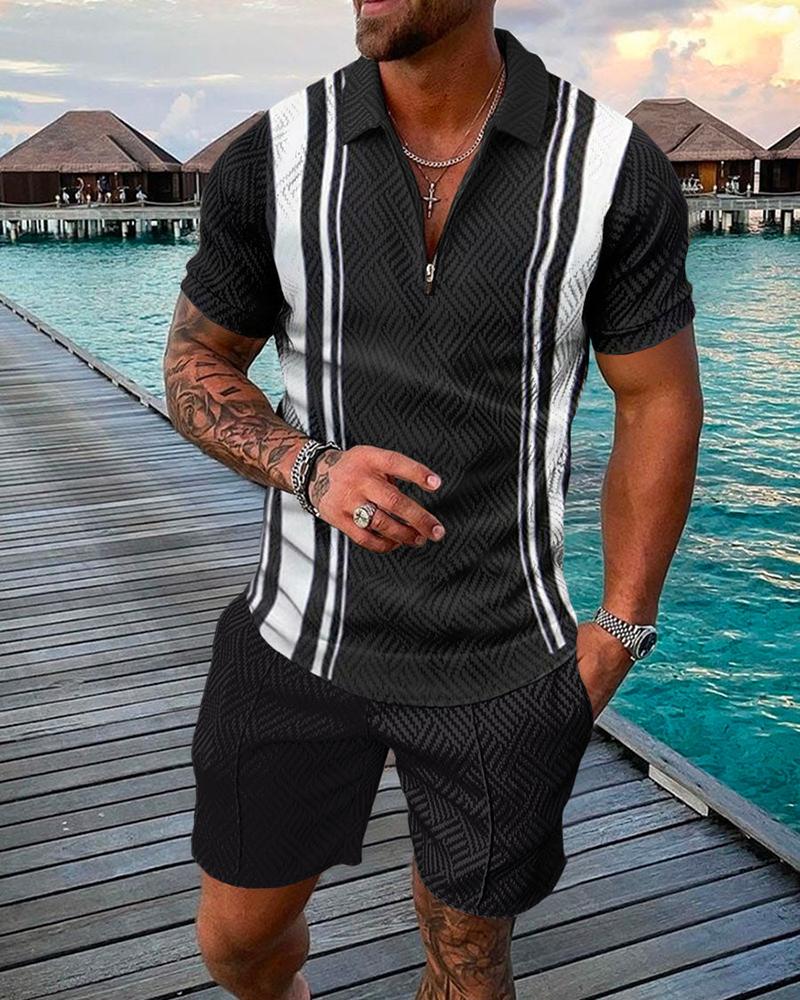 Tracksuit Casual Short Sleeve Polo Shirt shorts Suit two-Piece Set Male Clothing Streetwear