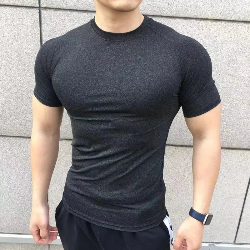 New Men Summer Short Sleeve Fitness T Shirt Running Sport Gym Compression T Shirt Workout Casual High Quality Tops Clothing