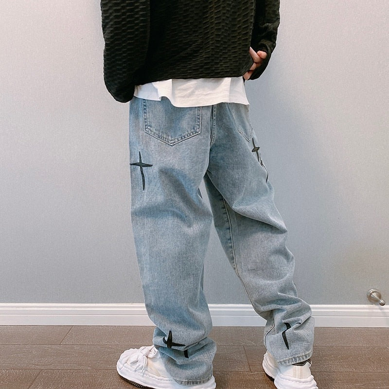 Wide Leg Cargo Pants 2022 Streetwear Baggy men Jeans Spring Autumn Men Korean Fashion Loose Straight Male Brand Clothing Black