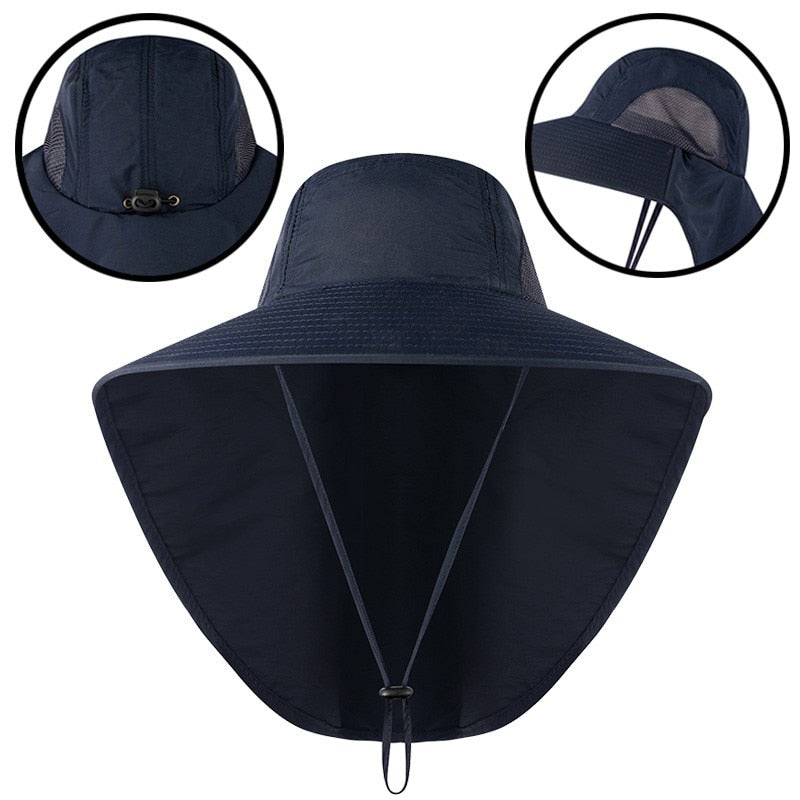 Wide Brim Bucket Hat with Neck Cover Quick Dry Large Brim Fishing Hat Outdoor Sports Jungle Hiking Hat Men Fishermen Sun Hat Cap