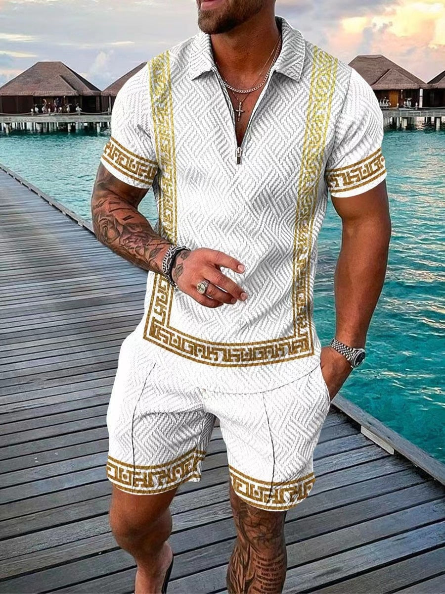 Tracksuit Casual Short Sleeve Polo Shirt shorts Suit two-Piece Set Male Clothing Streetwear