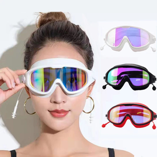Big-frame Swimming Goggles High-definition Swimglasses with Earplugs Waterproof Anti-fog Swimming Goggles Adult Swimming Goggles