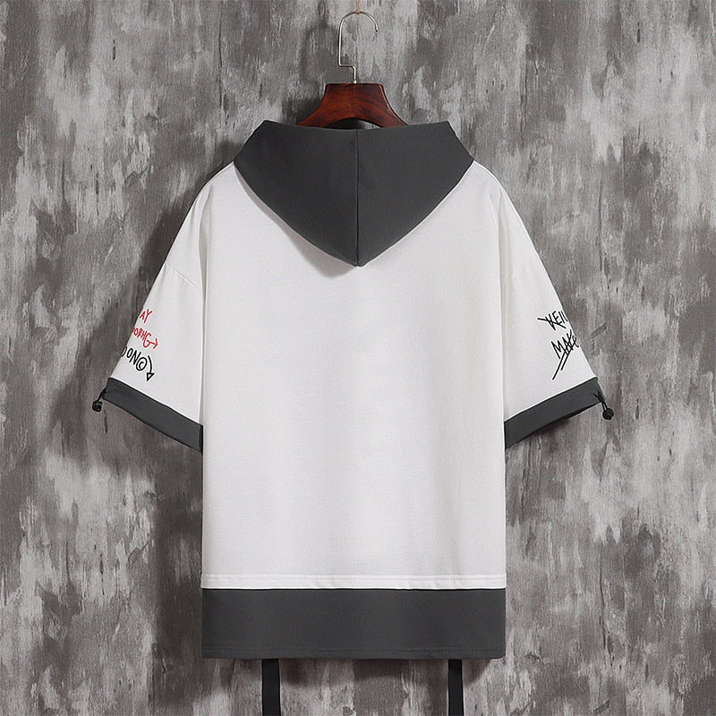 New Men T-shirt Korean Hooded T-shirt Fashion Harajuku Short Sleeve Top Hip Hop T Shirts Mens Summer Print Men Clothing T1