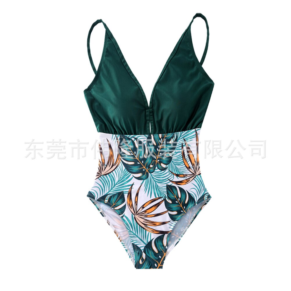 New Backless Style Parent-child Swimsuit Quick Drying Beach Pants Swimsuit Printed Color Blocking Swimsuit