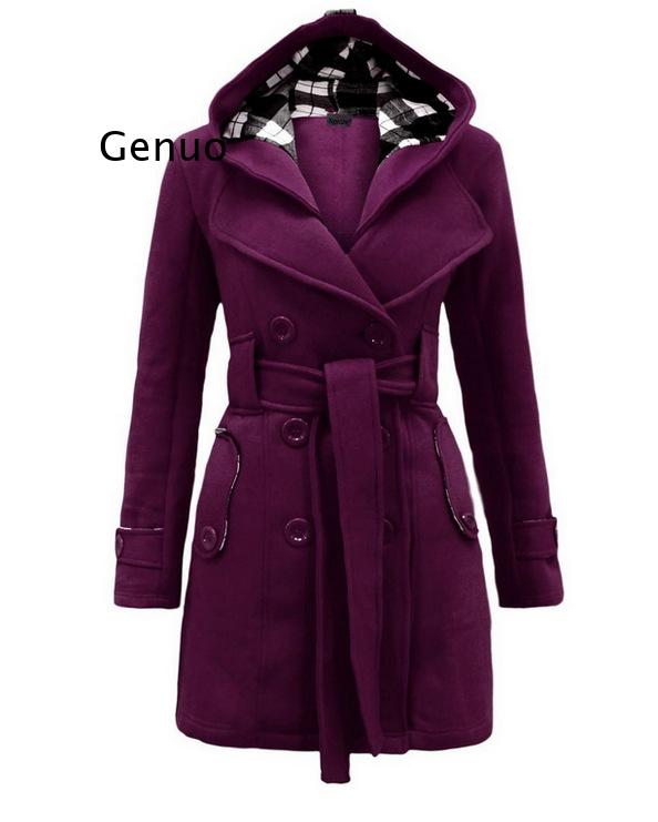 Autumn Elegant Vintage Office Lady Women Overcoats Slim Plain Belt Girls Winter Gray Female Coats hooded double-breasted 2XL 3XL