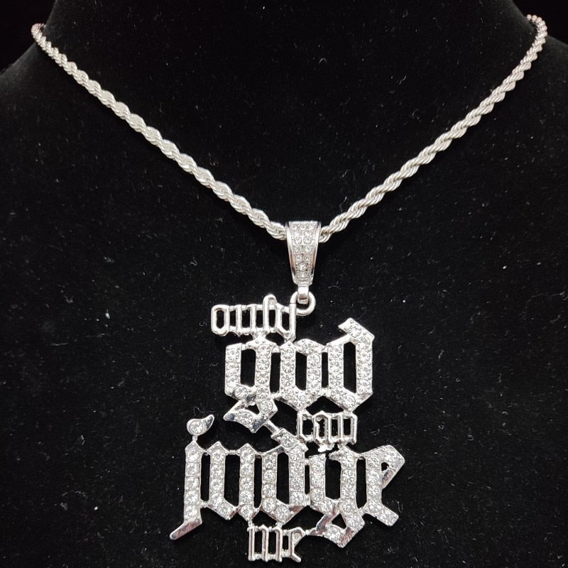 Men Women Hip Hop Only God Can Judge Me Pendant Necklace with 4mm Tennis Chain Iced out Bling Hiphop Necklaces Fashion Jewelry