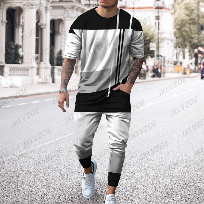 Men's 2-Piece  T-Shirt and Joggers Set - Fashionable Tracksuit with 3D Prints