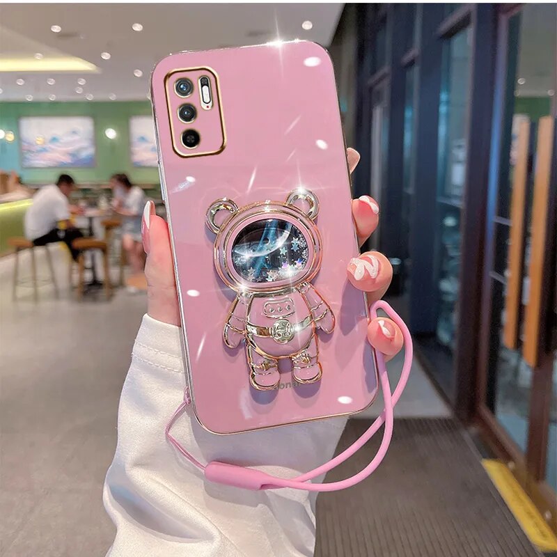 Quicksand Astronaut Holder Case For Redmi Note 11S 11Pro 12Pro 10 9S 8 For POCO M4 Pro X3Pro M5S Redmi A1 9A 9C 9T 10A TPU Cover