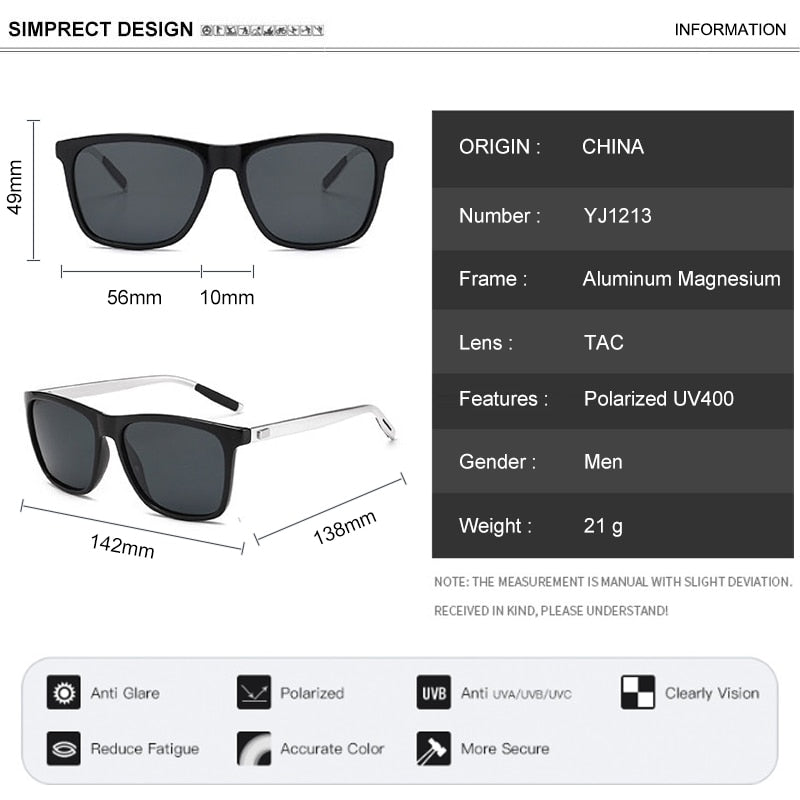 SIMPRECT Aluminium Magnesium Polarized Sunglasses For Men 2023 UV400 High Quality Luxury Brand Designer Square Sun Glasses Women