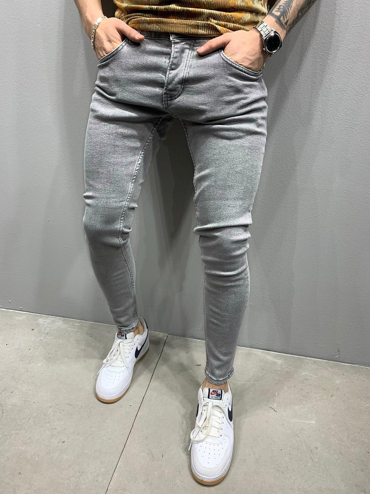 Fashion Street Style Ripped Skinny Jeans Men Vintage wash Solid Denim Trouser Mens Casual Slim fit pencil denim Pants hot sale