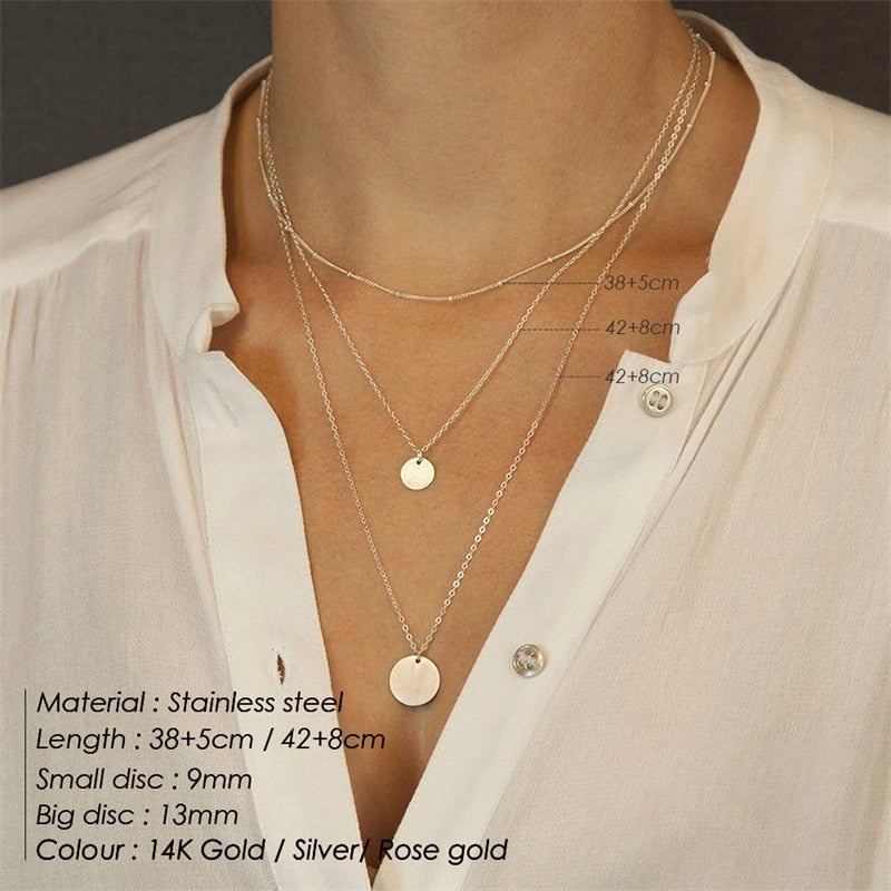 3pcs Separated Stainless Steel Layered Necklace Women Pendant &amp; Choker &amp; Chain Necklace Set Fashion Jewelry