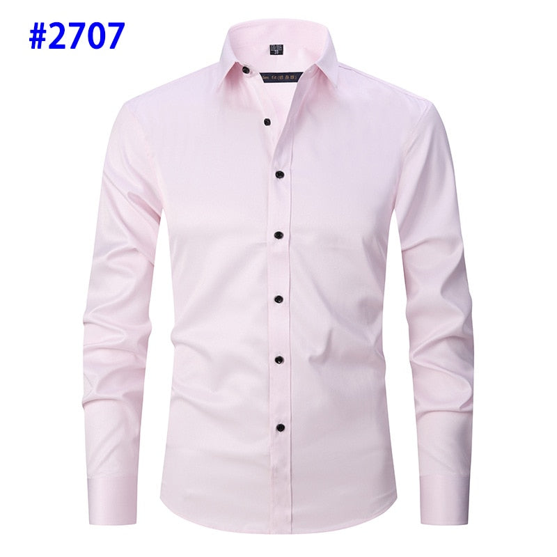 Men&#39;s Dress Shirts Casual Slim Fit Long Sleeve Male Social Shirts Comfortable Non Iron Solid Chemise Homme Blue