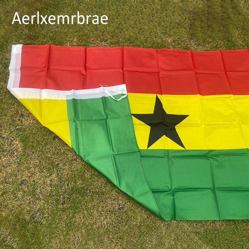150x90cm   Ghana  flag  High Quality Double Sided Printed Polyester Ghana  Flag Grommets