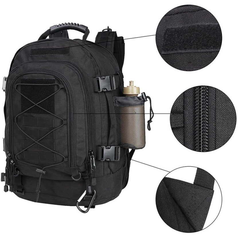 60L/25L Tactical Backpack for Men - Waterproof Black Military Backpacks, Ideal for Travel, Hiking, Camping, Trekking, and Outdoor Exploration, Equipped with Men's Notebook Compartment.