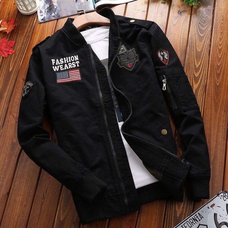 Bomber Jacket Men Fashion Casual Windbreaker Jacket Coat Men Spring and Autumn New Hot Outwear Stand Slim Military Embroidery