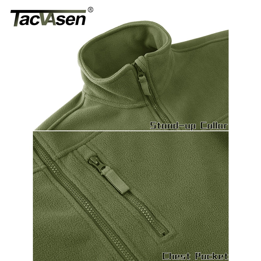 TACVASEN Full Zip Up Tactical Army Fleece Jacket Military Thermal Warm Police Work Coats Mens Safari Jacket Outwear Windbreaker