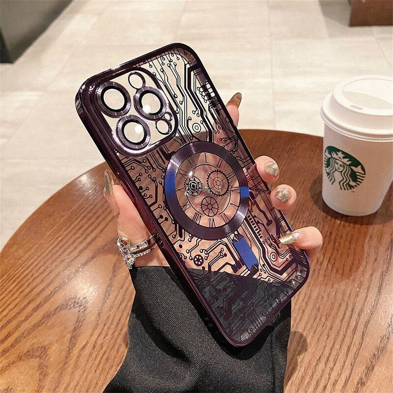 Luxury Mag safe Magnetic Wireless Charging Case For IPhone 14 Plus 13 12 11 14 Pro Max Plating Translucent Lens Protection Cover