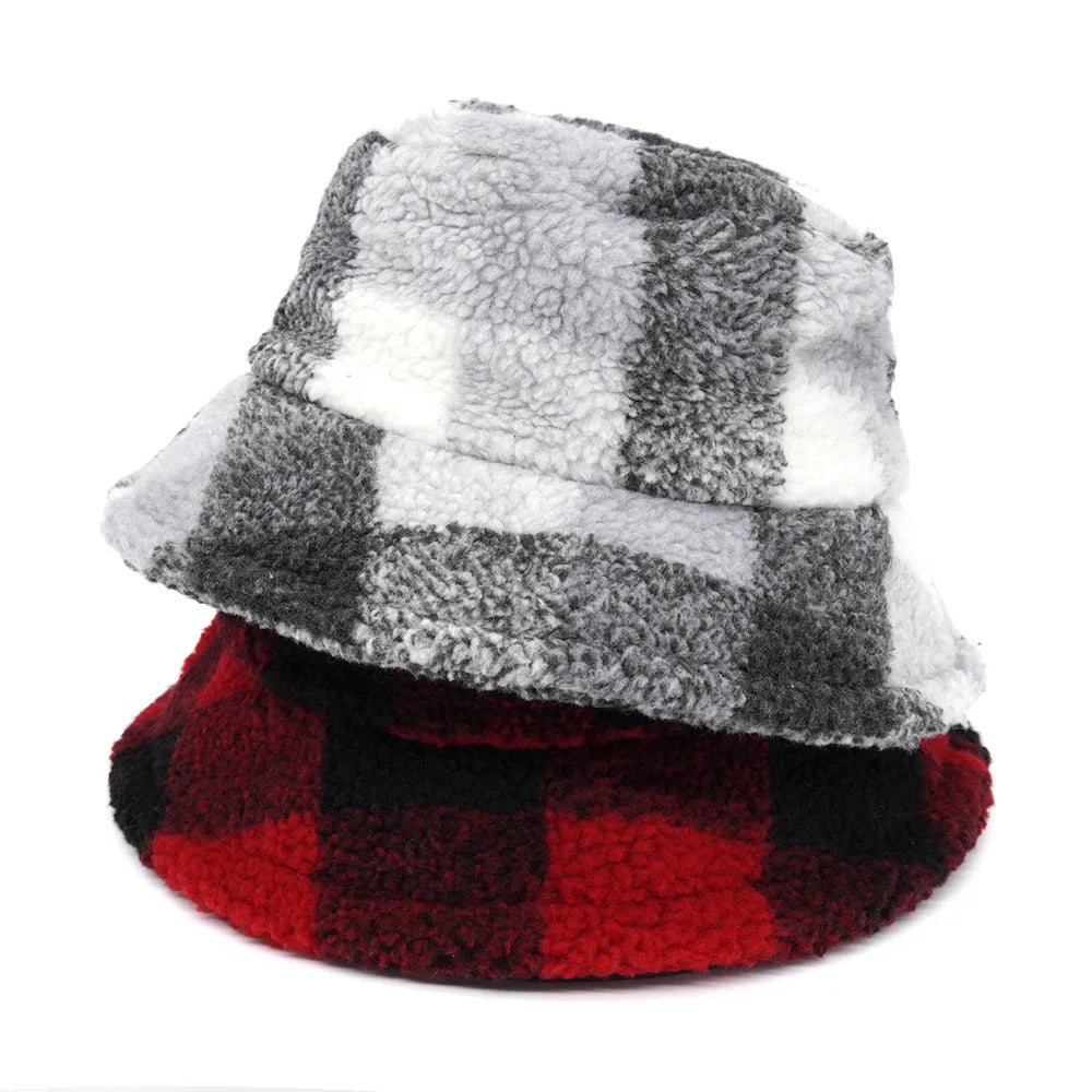 Winter Bucket Hats Women Fashion Print Ladies Warm Panama Hat Wool Soft Velvet Thickened Fur Rabbit Hair Outdoor Fisherman Hat