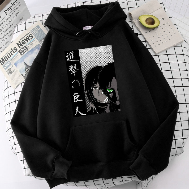 Attack on Titan Hoodies Eren Yeager Anime Print Hoodie Long Sleeve Loose Hip Hop Sweatshirt Men Streetwear Oversized Hoody Tops