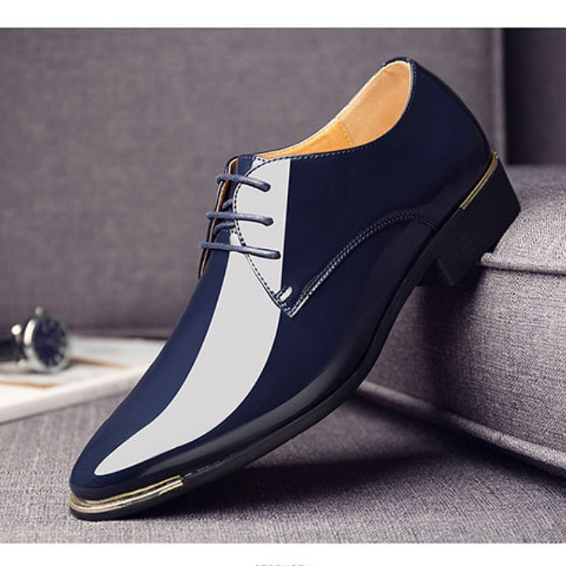 New Black Leather Low Top Soft Men Dress Shoes Solid Color Men Premium Patent Leather Shoes White Wedding Shoes Size 38-48