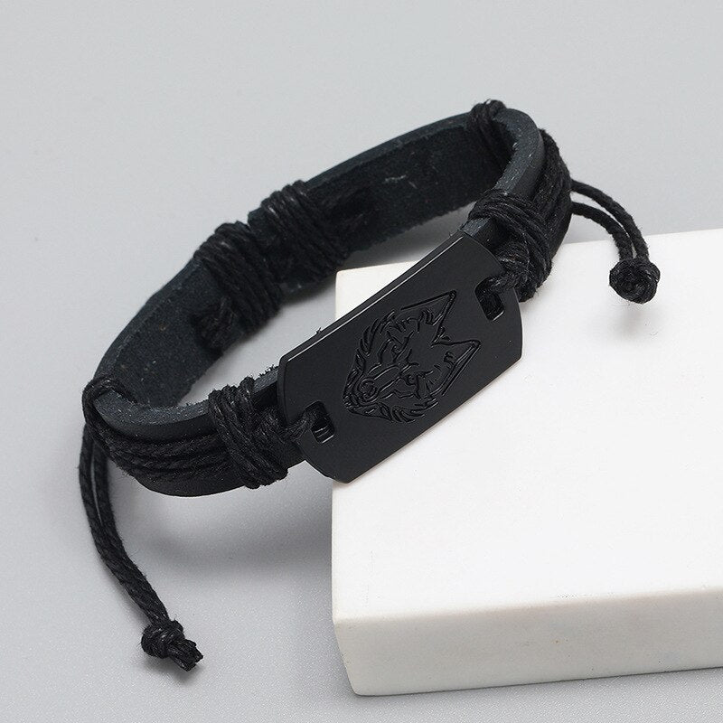 Punk Style Black Wolf Head Bracelets Multi-layer Woven Leather Rope Bracelet Men Fashion Handmade Jewelry Wholesale