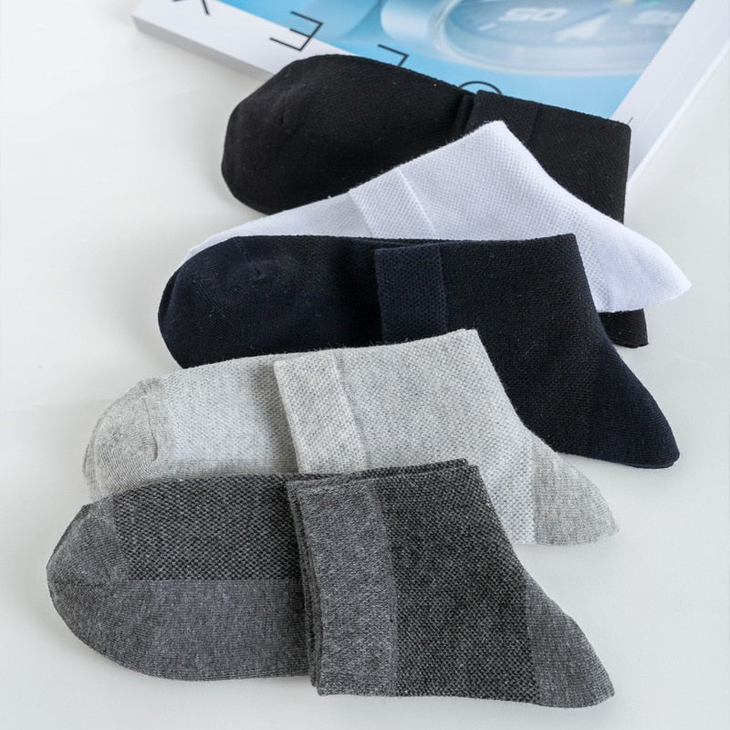 10Pairs Men Mesh Socks Organic Cotton Breathable Black White Business Sock Casual Athletic Spring Summer for Male Size EUR38-45