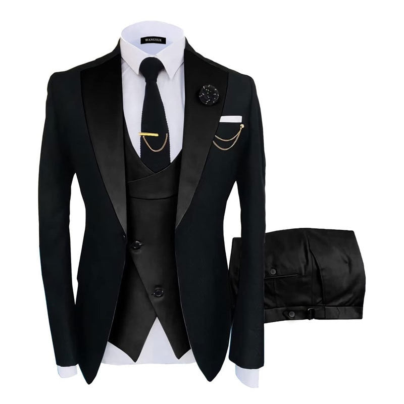 Slim Fit Fashion 3 Pieces Men Suit Formal Business Suits Champagne Beige Tuxedos for Wedding Groom Rugular Blazer+Pants+Vest