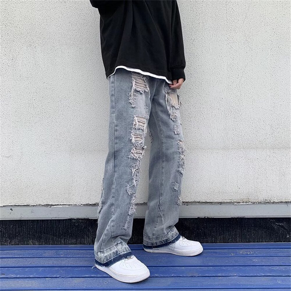 Ripped Jeans for Men Distressed Punk Jeans Pants Men Harajuku Hip Hop Denim Trousers Male Vintage Japanese Hole pants men