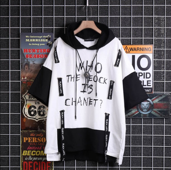 New Men T-shirt Korean Hooded T-shirt Fashion Harajuku Short Sleeve Top Hip Hop T Shirts Mens Summer Print Men Clothing T6