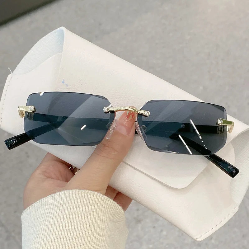 Rimless Rectangle Sunglasses Fashion Men Women Shades Small Square Sun Glasses For Female Trendy Summer Outdoor Accessory