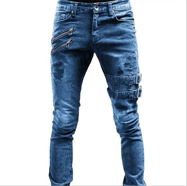 Fashion Street Style Ripped Skinny Jeans Men Vintage wash Solid Denim Trouser Mens Casual Slim fit pencil denim Pants hot sale