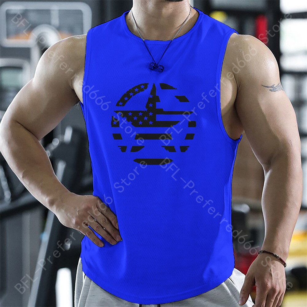 Men Tank Tops Summer Gym Sleeveless T Shirt Print Quick Dry Running Sport Vest Casual Fitness Sportswear Singlets Men&#39;s Clothing