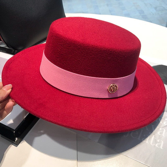 Fedora Hats for Women Flat Top Fashion Elegant Bowler Dress Caps Panama Church Wedding Ribbon Band Hat Men Felt Jazz Hat