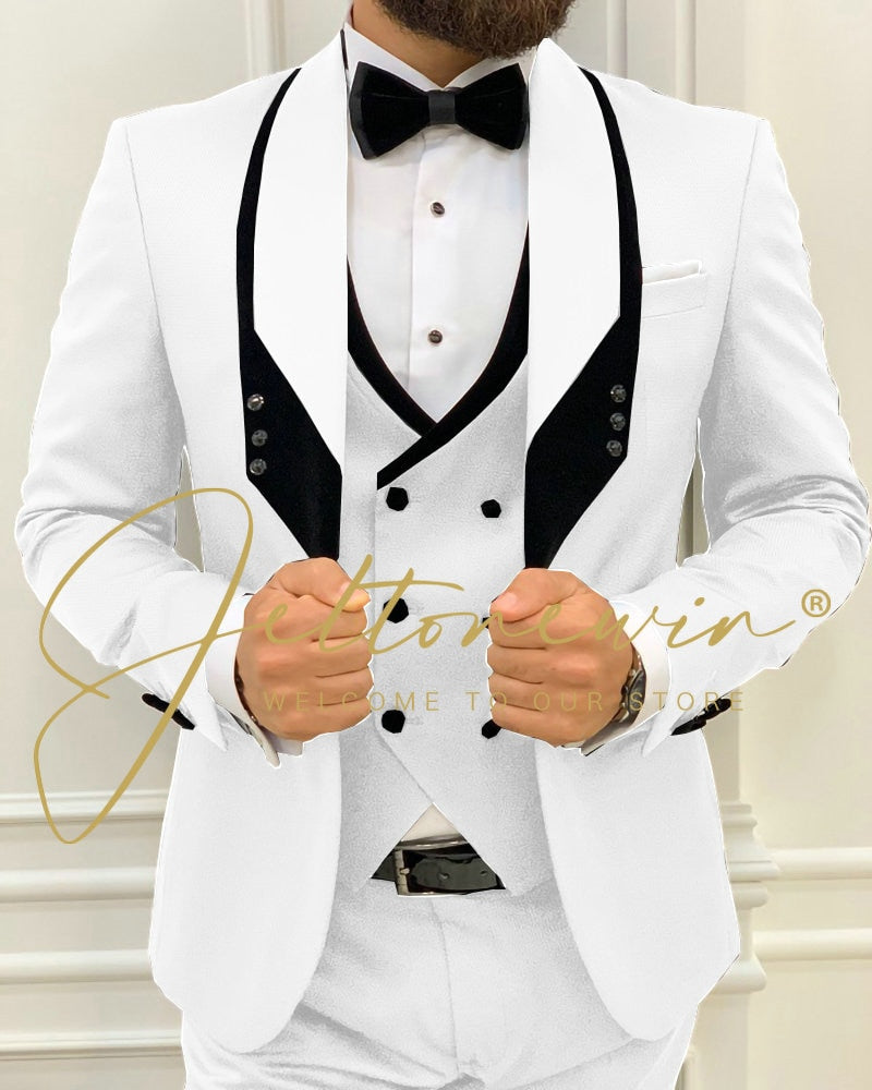 Costume Homme Mariage Formal Fashion Black Slim Fit Suits For Men 3 Piece Groom Wedding Suit Tuxedo  Latest Coat Pant Design