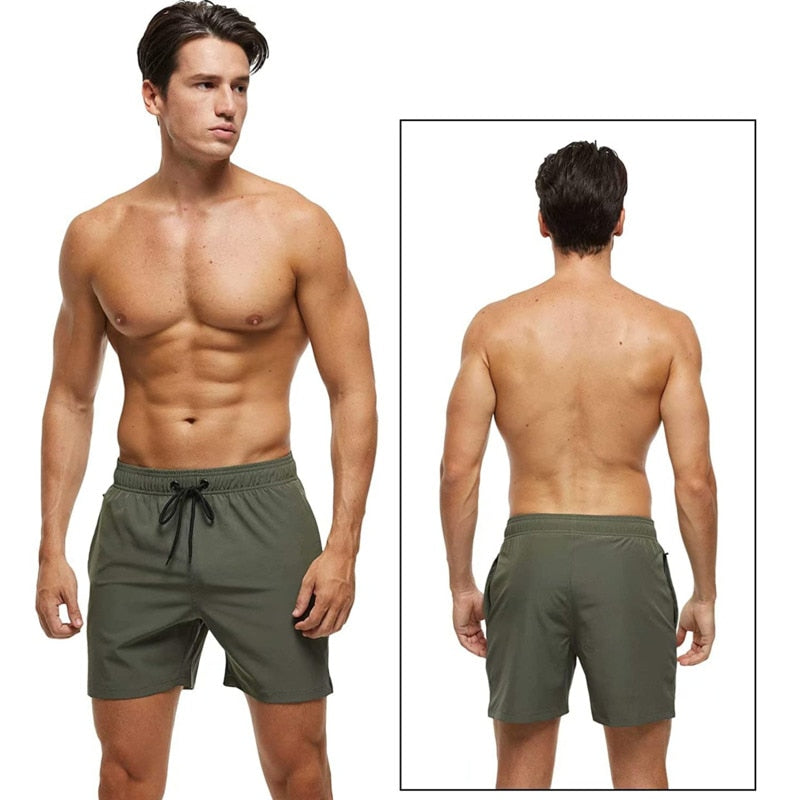 Fashion Beach Shorts Elastic Closure Men&#39;s Swim Trunks Quick Dry Beach Shorts With Zipper Pockets