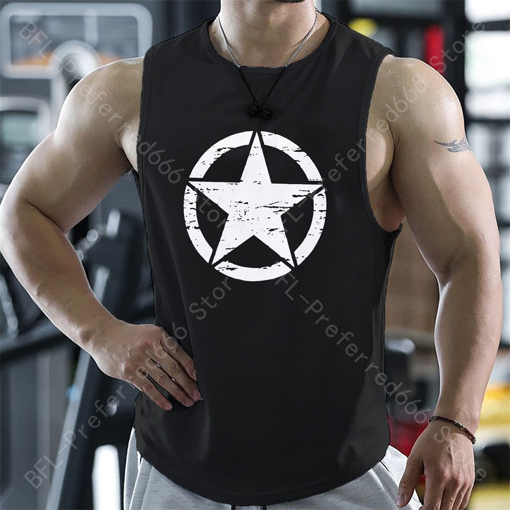 Men Tank Tops Summer Gym Sleeveless T Shirt Print Quick Dry Running Sport Vest Casual Fitness Sportswear Singlets Men&#39;s Clothing