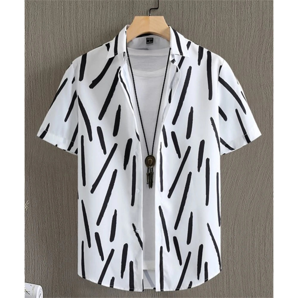 Hawaiian Shirt For Men 3d Stripe Printed Short Sleeved Tops Summer Quick Drying Men Clothing Simple Loose Oversized Men'S Shirts