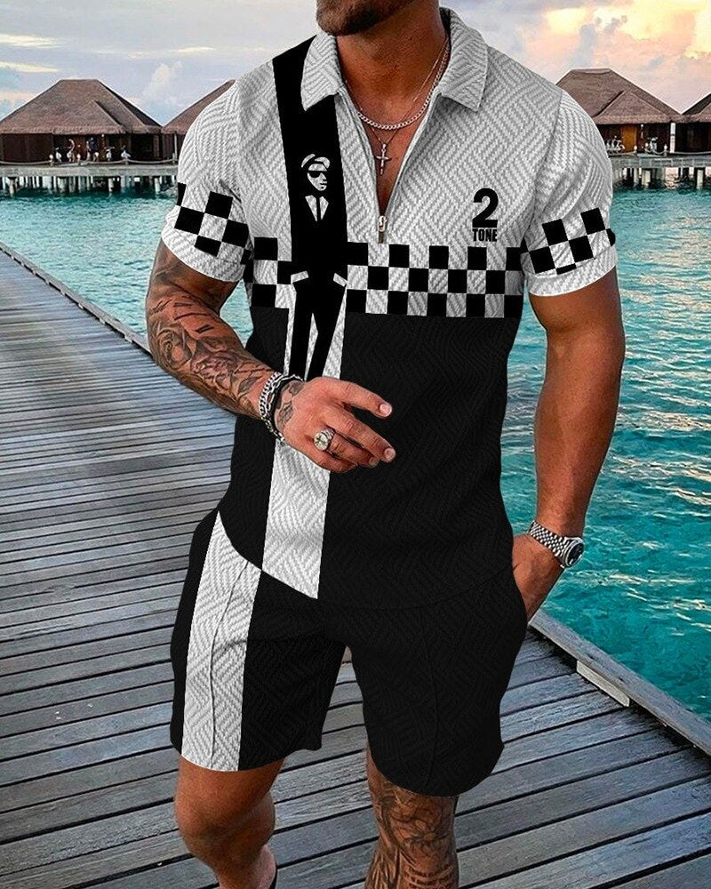 Tracksuit Casual Short Sleeve Polo Shirt shorts Suit two-Piece Set Male Clothing Streetwear